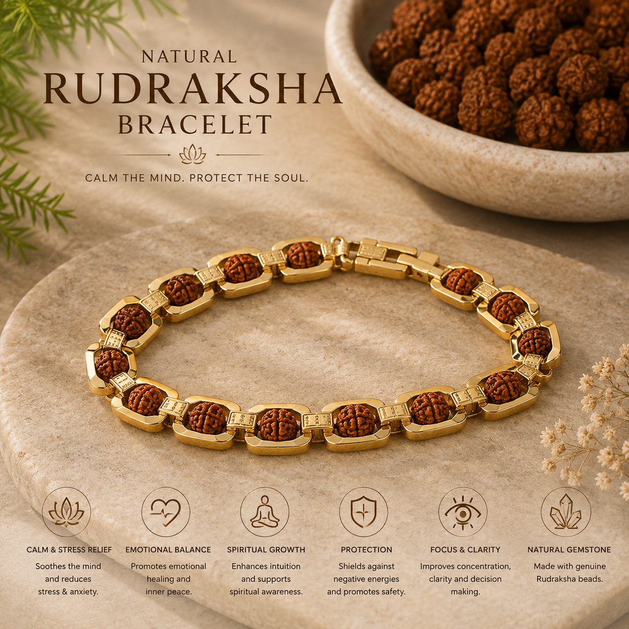 Gold Plated Modern Rudraksha Bracelet