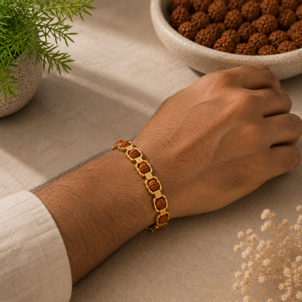 Gold Plated Modern Rudraksha Bracelet