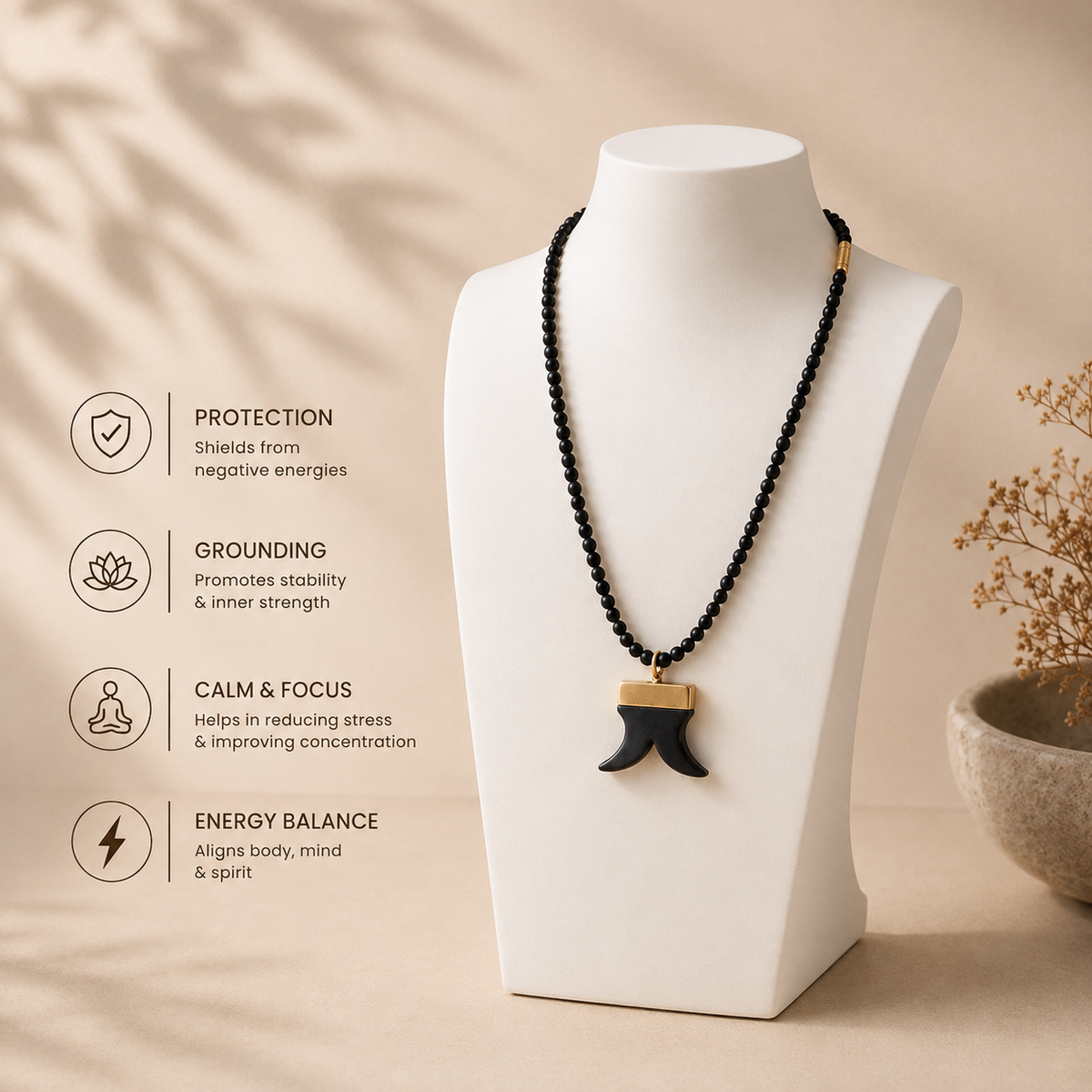 Karungali Dual Tiger Teeth Pendant Necklace