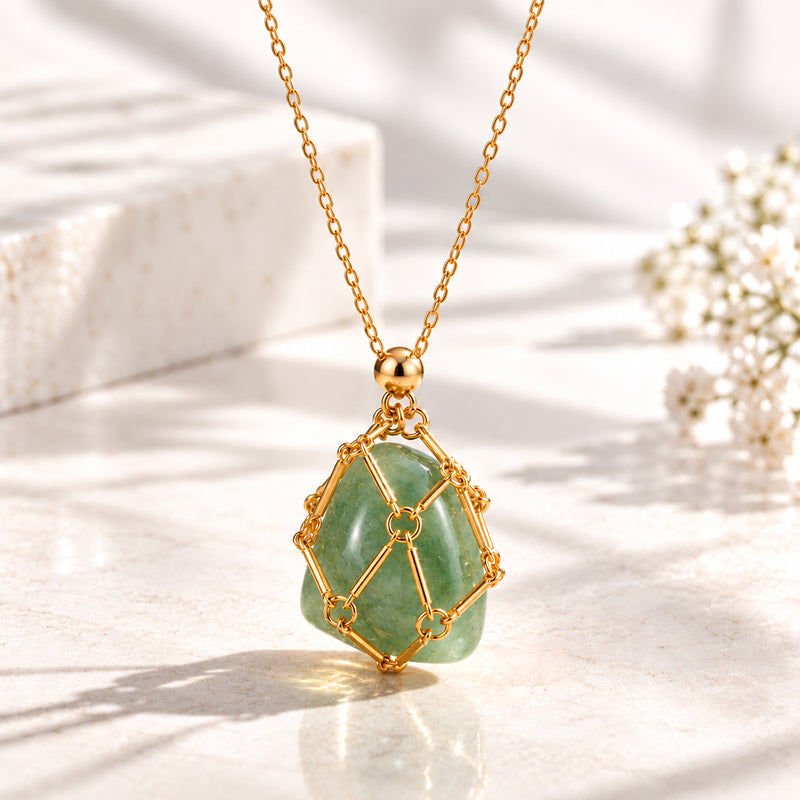 Green Aventurine Elara Woven Heart 18K Real Gold Plated Necklace