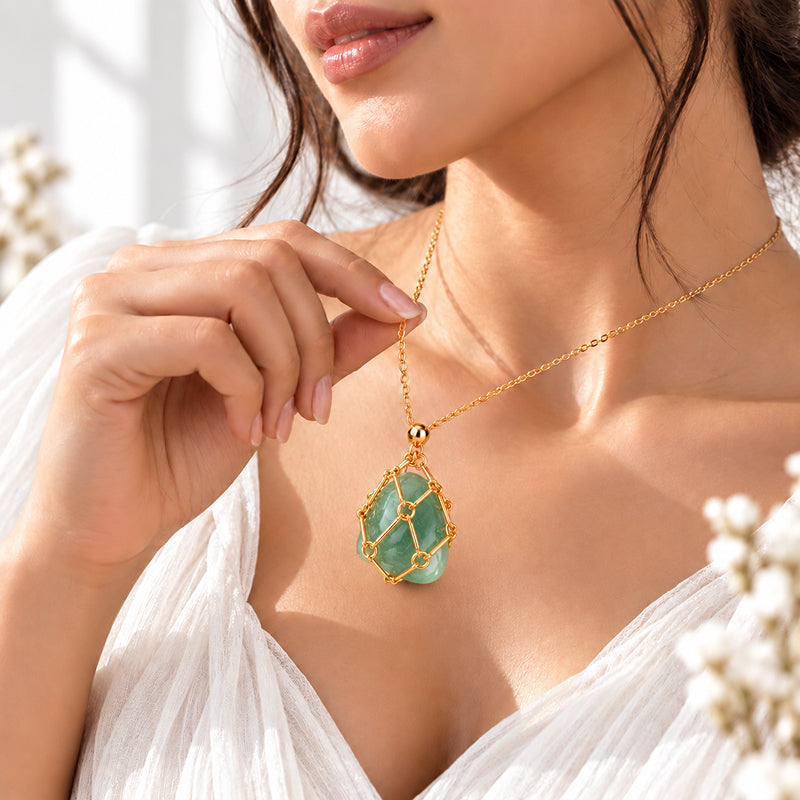 Green Aventurine Elara Woven Heart 18K Real Gold Plated Necklace