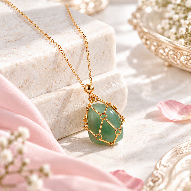 Green Aventurine Elara Woven Heart 18K Real Gold Plated Necklace