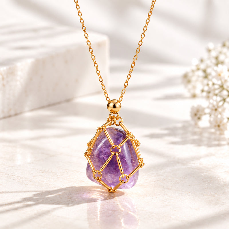 Amethyst Elara Woven Heart 18K Real Gold Plated Necklace