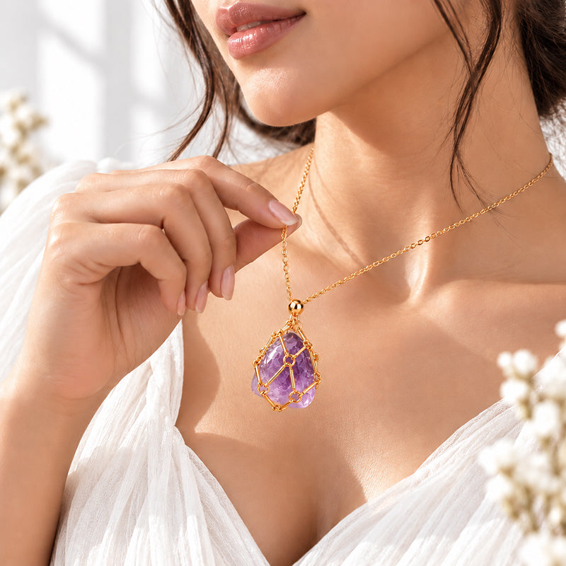 Amethyst Elara Woven Heart 18K Real Gold Plated Necklace