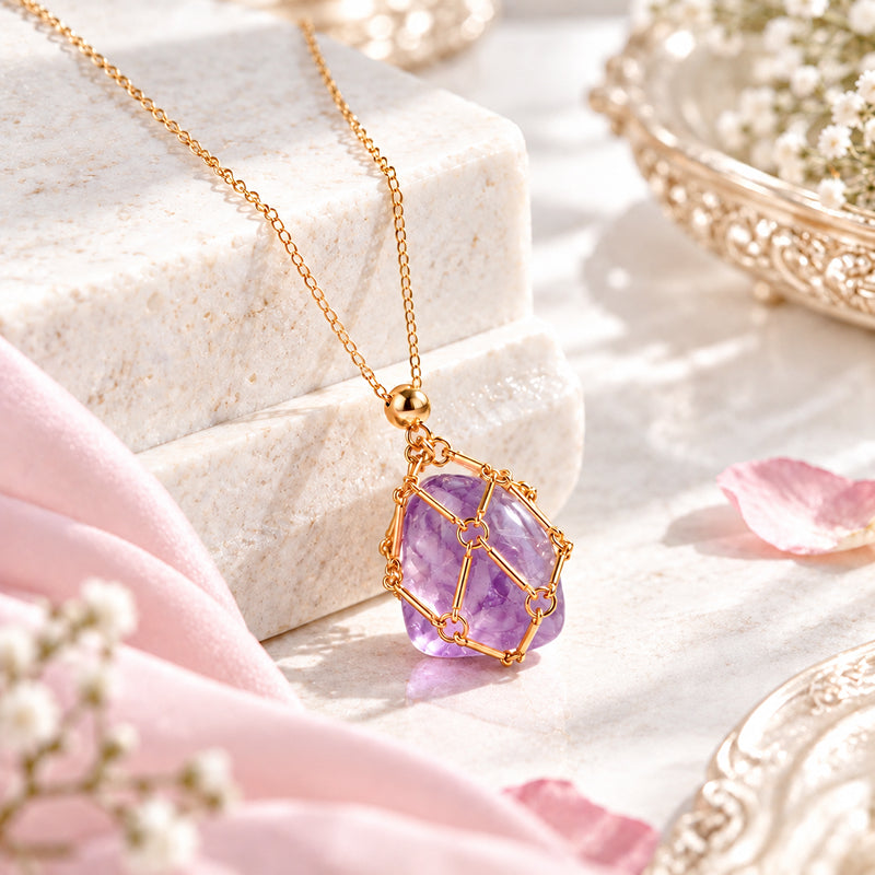 Amethyst Elara Woven Heart 18K Real Gold Plated Necklace