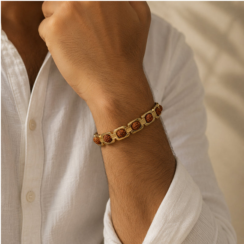 Signature Gold Plated Rudraksha Bracelet