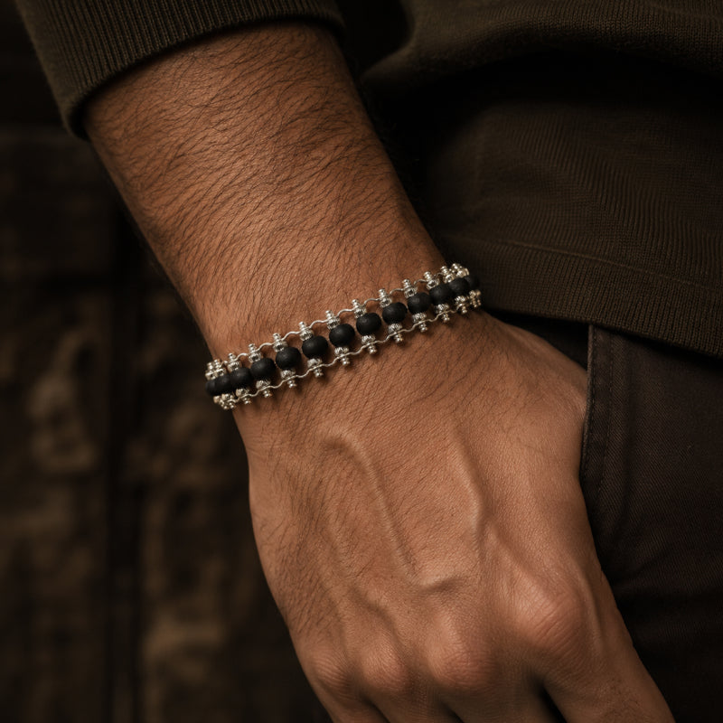 Ebon Silver Plated Karungali Bracelet
