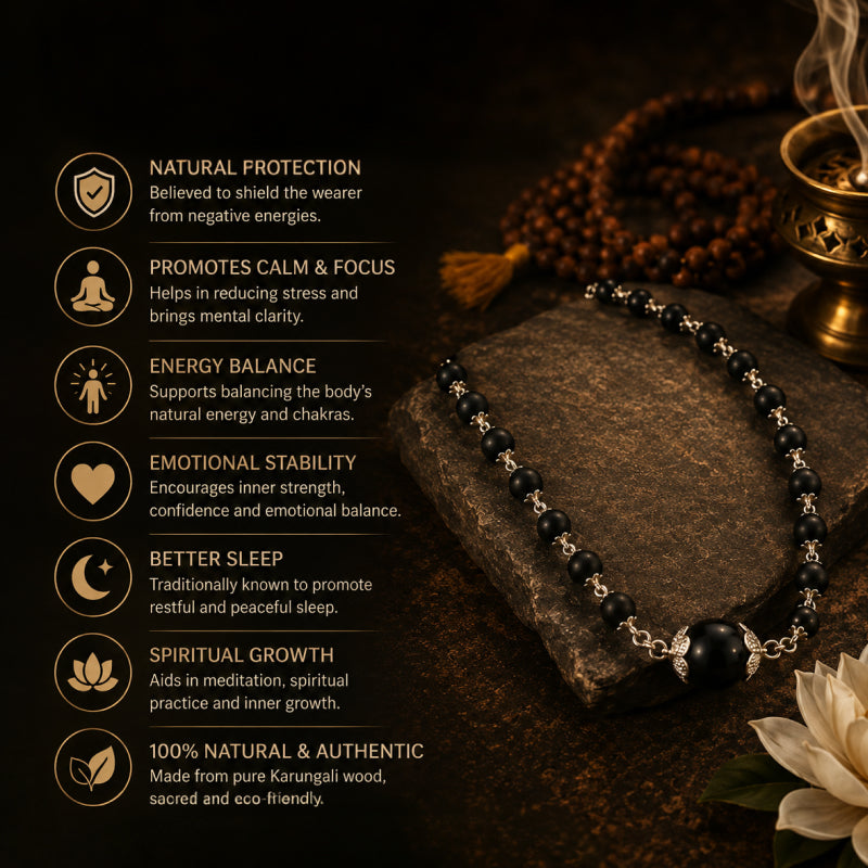 Karungali Mala with Large Karungali Centrepiece