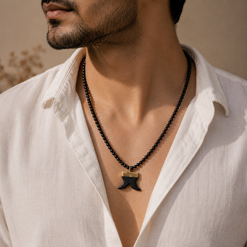 Karungali Dual Tiger Teeth Pendant Necklace