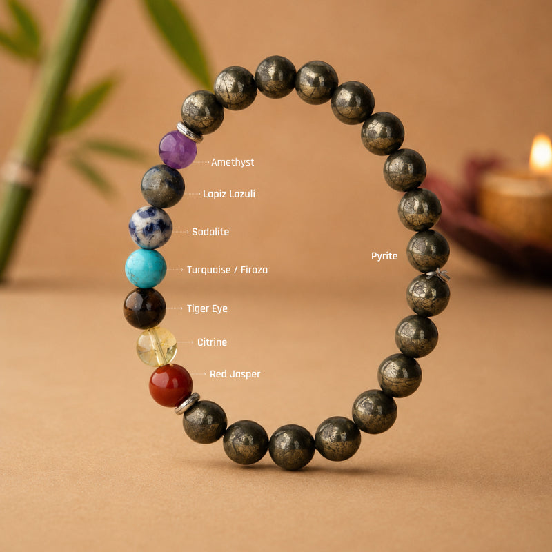 Manifest Pyrite 7 Chakra Bracelet