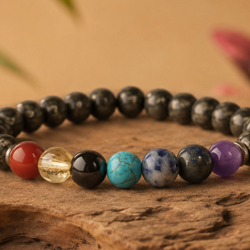 Manifest Pyrite 7 Chakra Bracelet