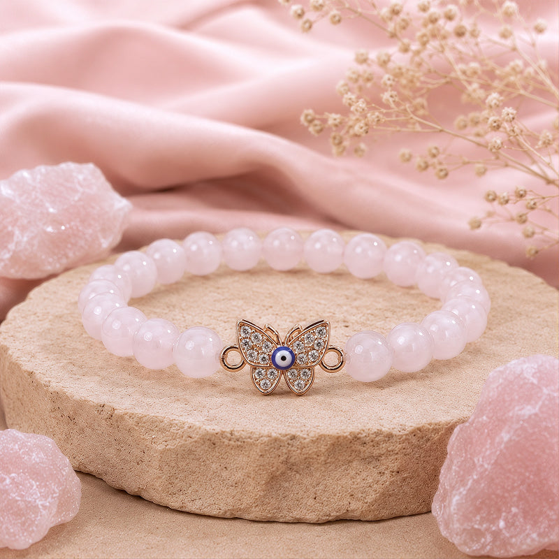 Buddha Rose Quartz Evil Eye Bracelet