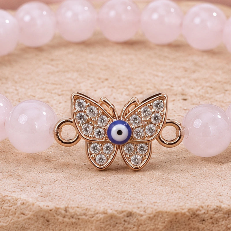 Buddha Rose Quartz Evil Eye Bracelet
