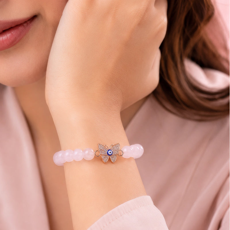 Buddha Rose Quartz Evil Eye Bracelet