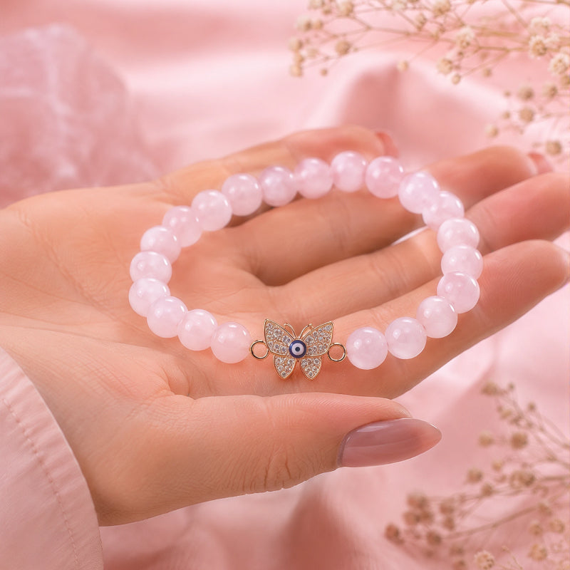 Buddha Rose Quartz Evil Eye Bracelet