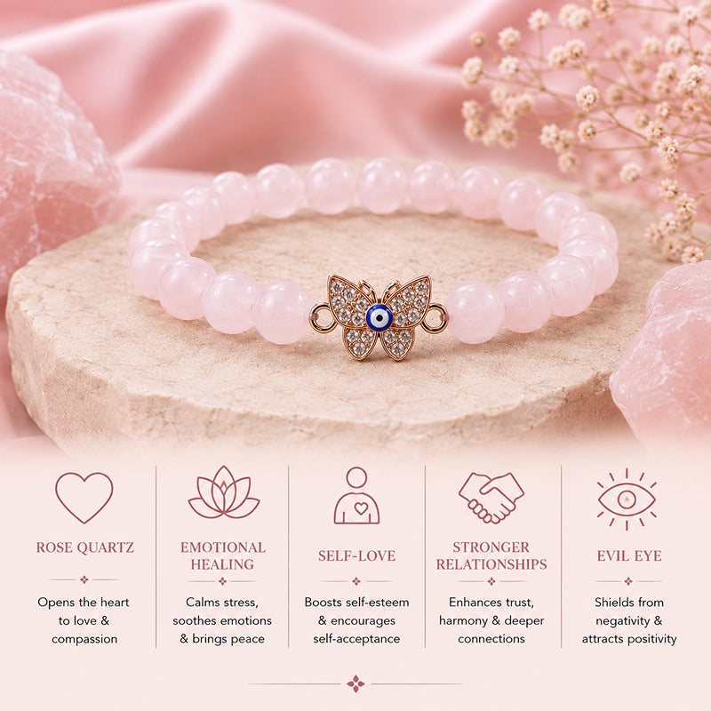 Buddha Rose Quartz Evil Eye Bracelet