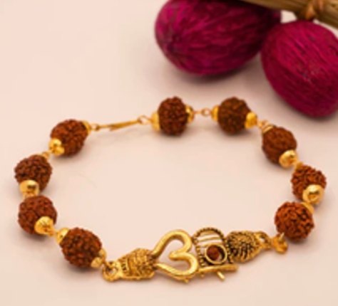 Gold Plated Om Rudraksha Bracelet for Men