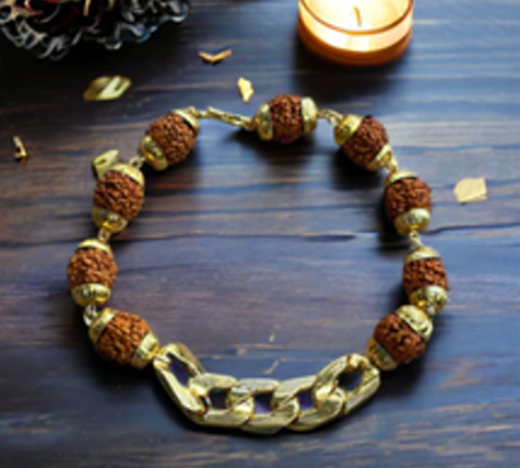 Gold Plated Links Rudraksha Bracelet for Men