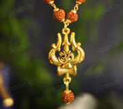 Gold Plated Rudraksha Om Trishool Necklace