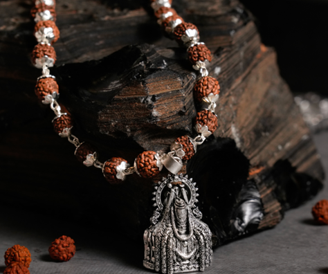 Silver Rudraksha Mala with Somnath Ji Pendant