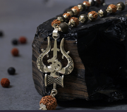 Silver Plated Rudraksha & Karungali Mala with Trishul Pendent