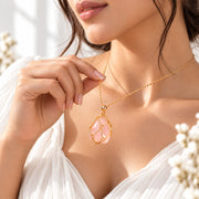 Rose Quartz Elara Woven Heart 18K Real Gold Plated Necklace