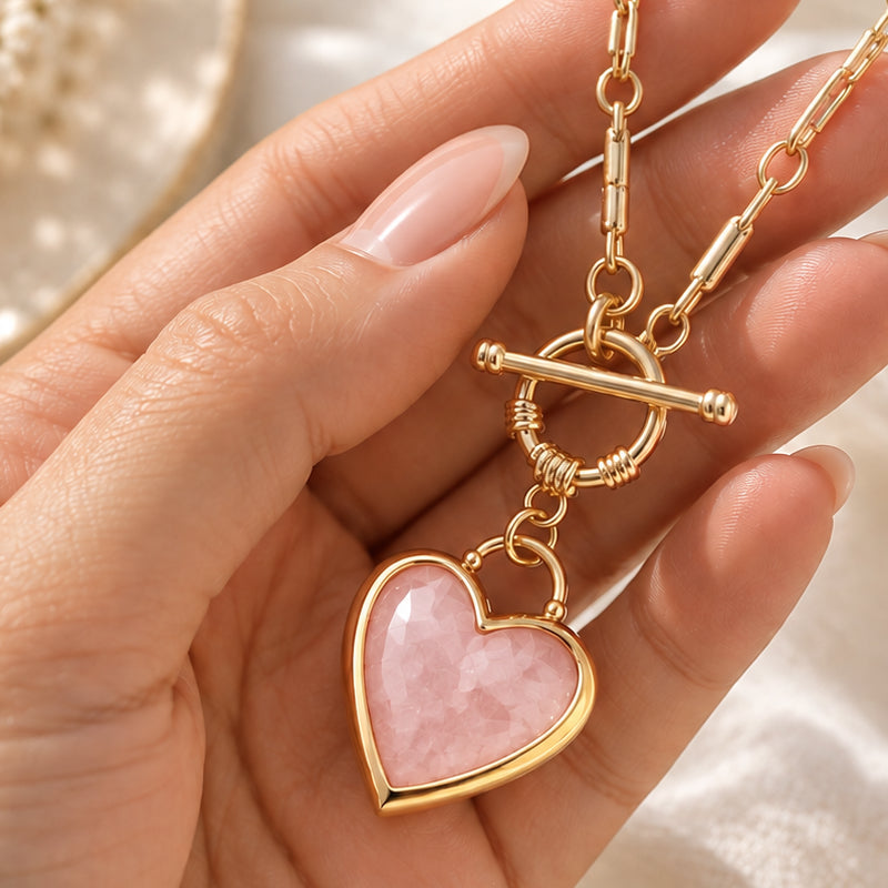 Solenne Rose Quartz Heart Necklace