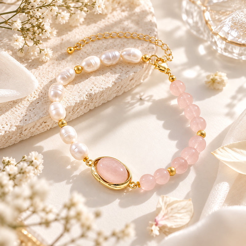 Laurent Rose Quartz Pearl Bracelet
