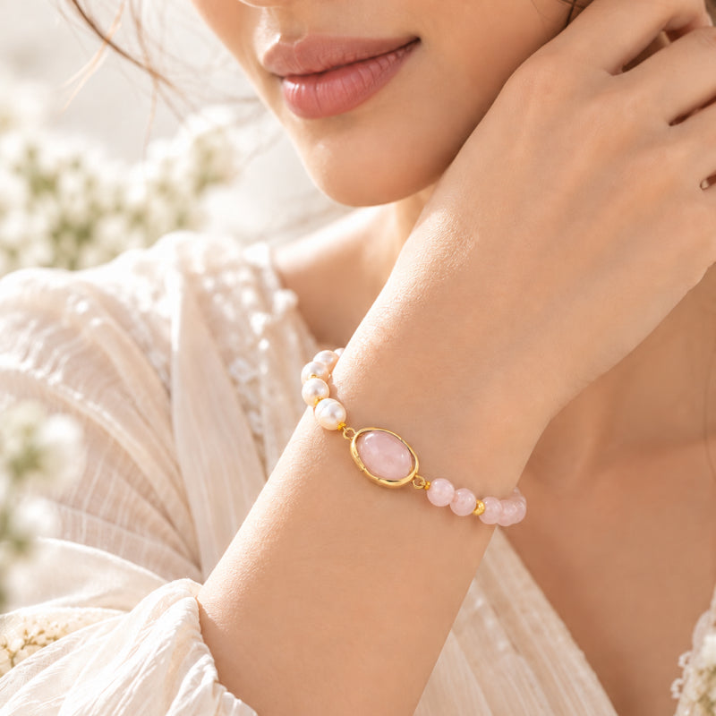 Laurent Rose Quartz Pearl Bracelet