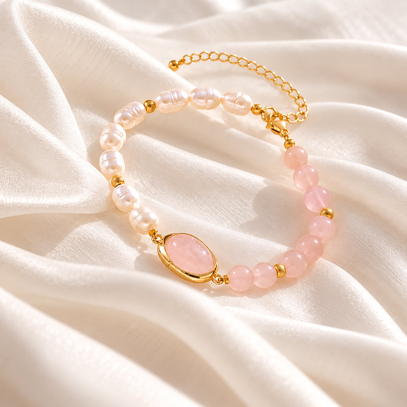 Laurent Rose Quartz Pearl Bracelet