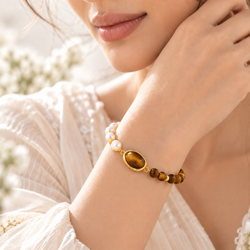 Laurent Tiger Eye Pearl Bracelet
