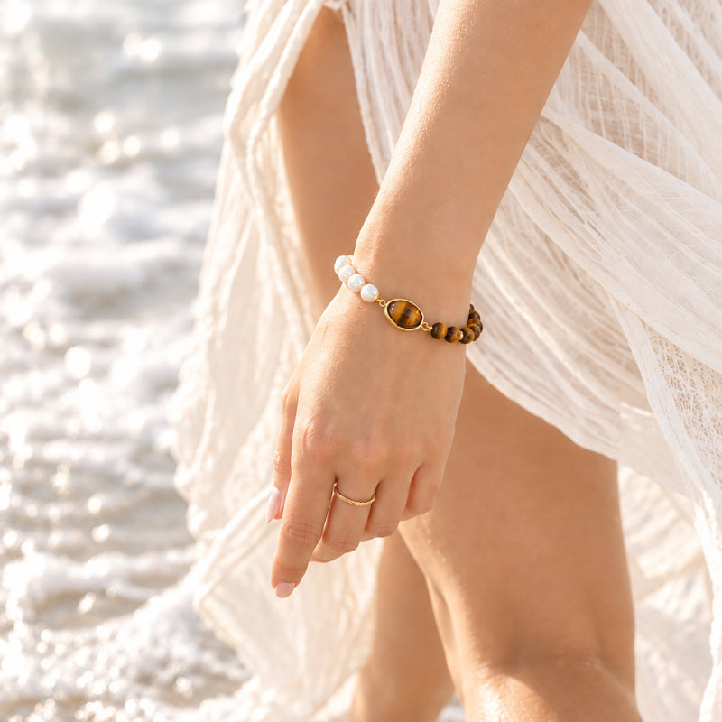 Laurent Tiger Eye Pearl Bracelet