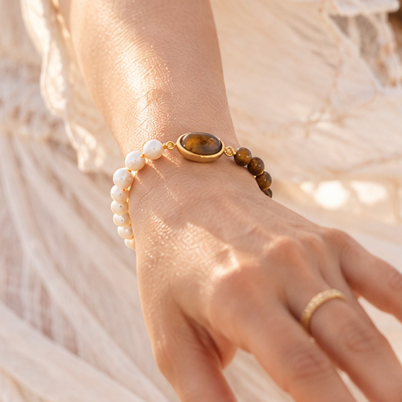 Laurent Tiger Eye Pearl Bracelet