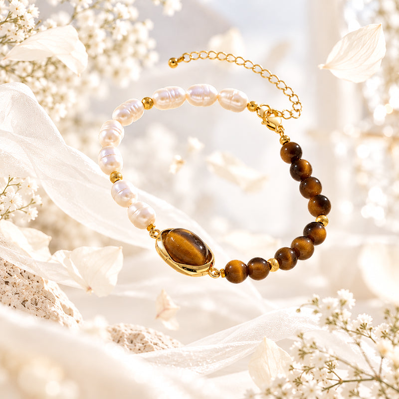 Laurent Tiger Eye Pearl Bracelet