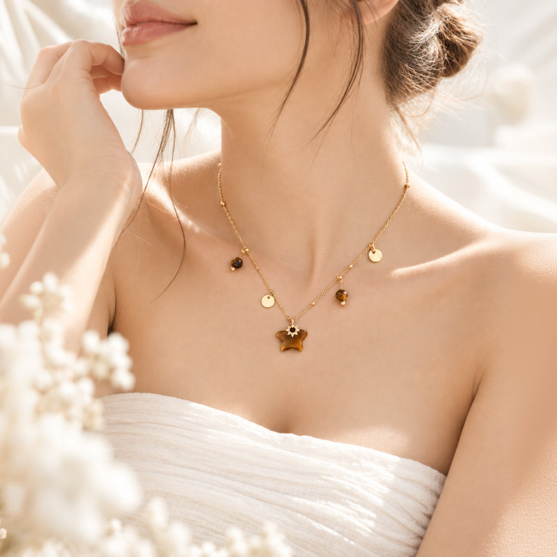 Serena  14K Real Gold Plated Tiger Eye Necklace