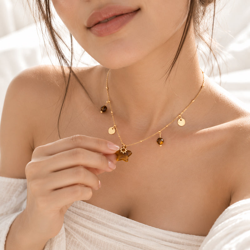 Serena  14K Real Gold Plated Tiger Eye Necklace