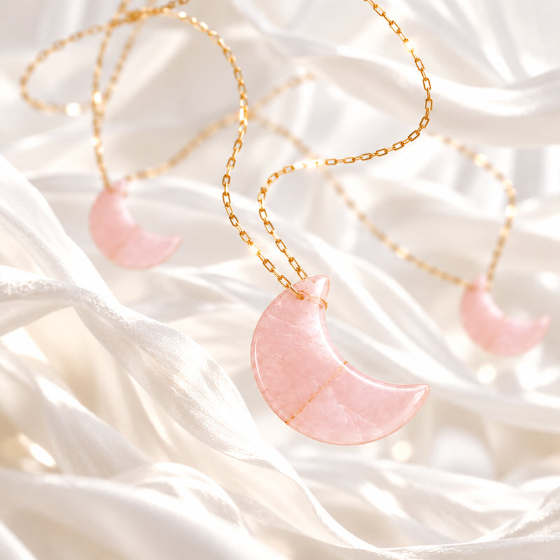Solenne Rose Quartz Moon Real Gold Plated Necklace