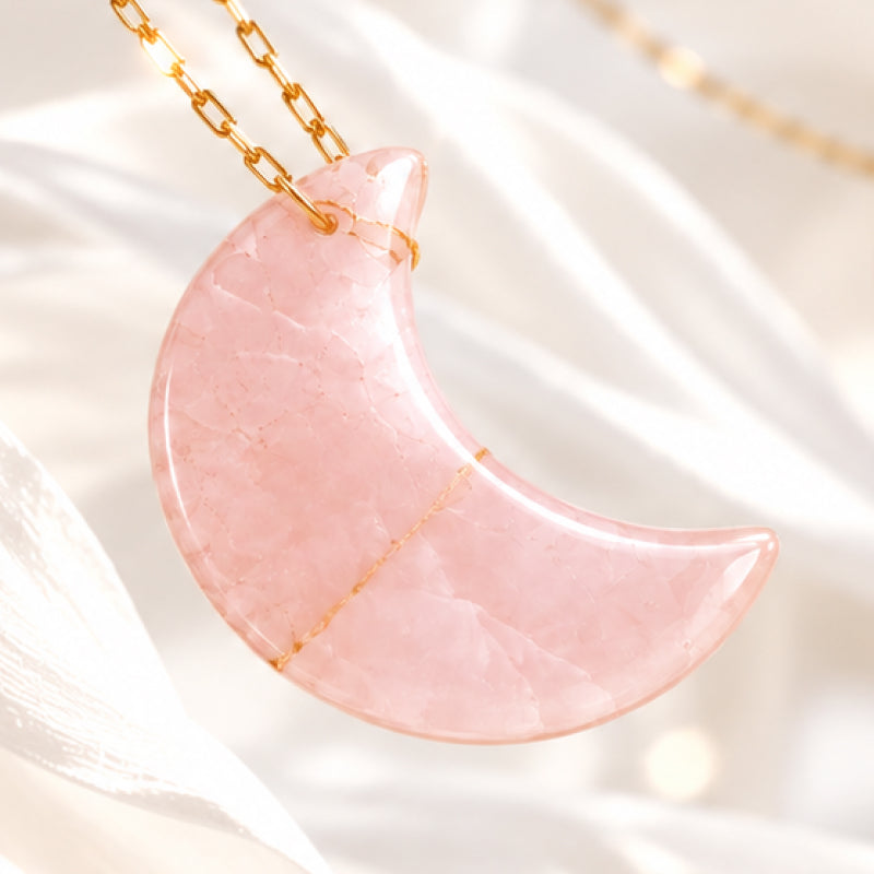 Solenne Rose Quartz Moon Real Gold Plated Necklace