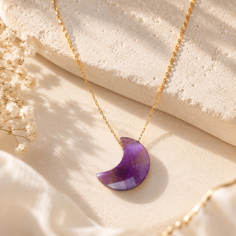 Lunara Gold Amethyst Moon Necklace
