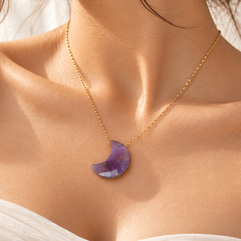 Lunara Gold Amethyst Moon Necklace