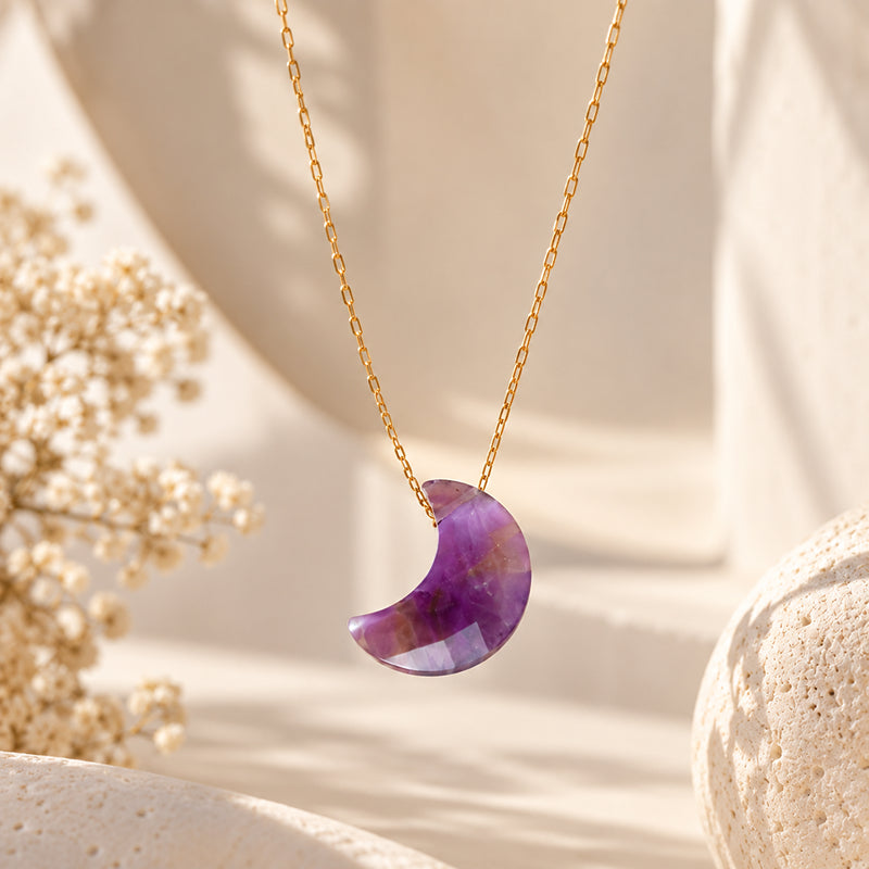 Lunara Gold Amethyst Moon Necklace