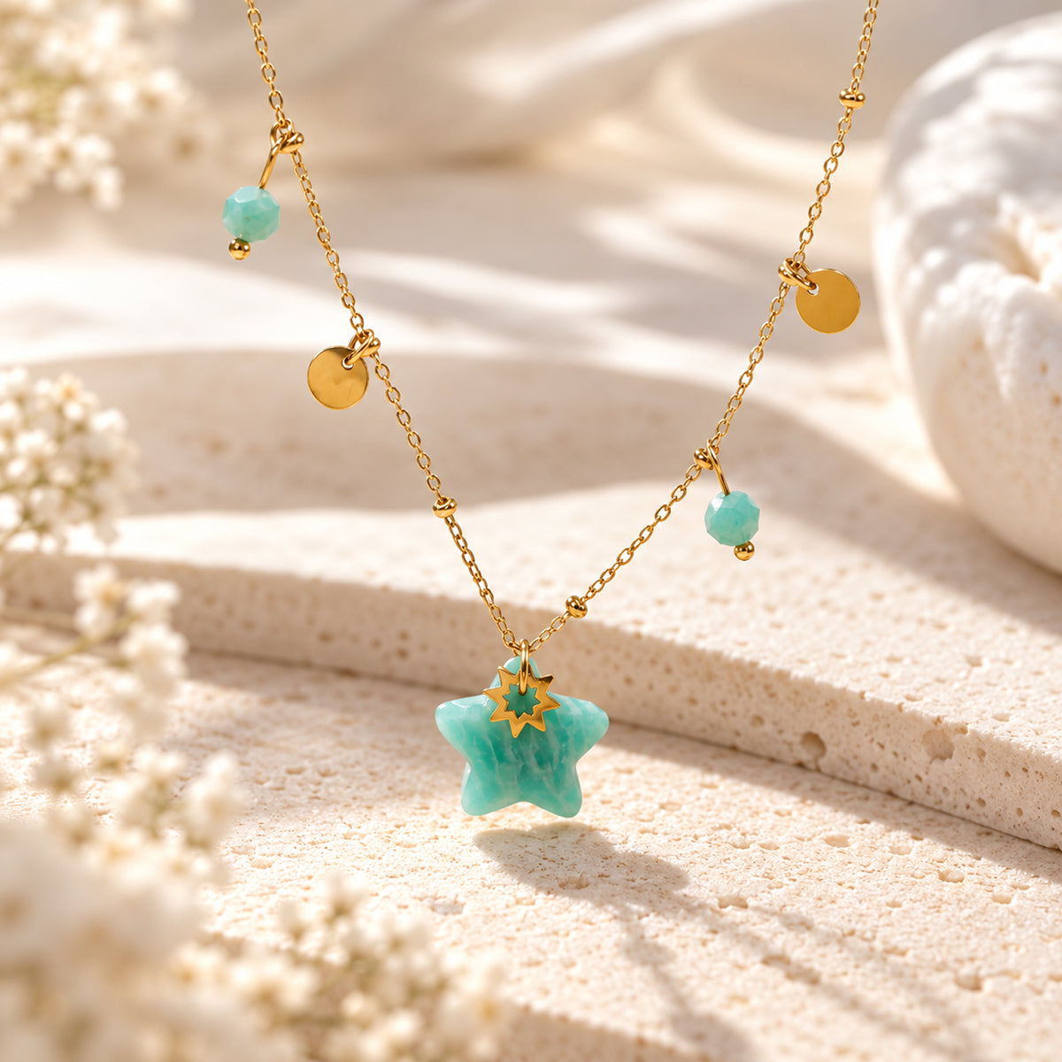 Serena  14K Real Gold Plated Green Aventurine Necklace