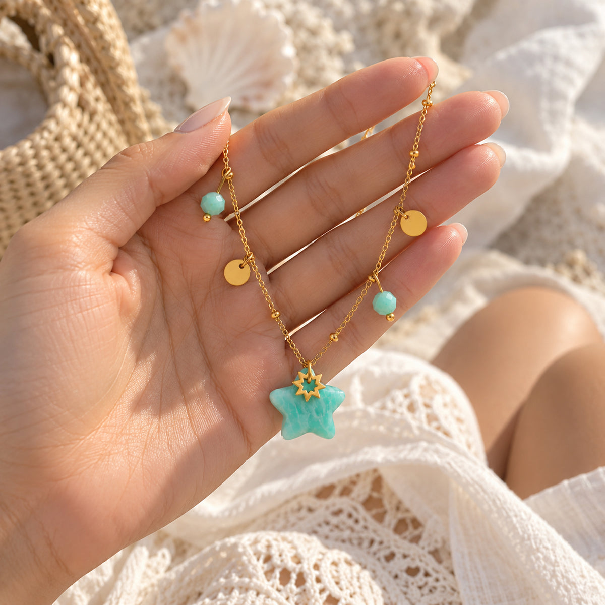 Serena  14K Real Gold Plated Green Aventurine Necklace
