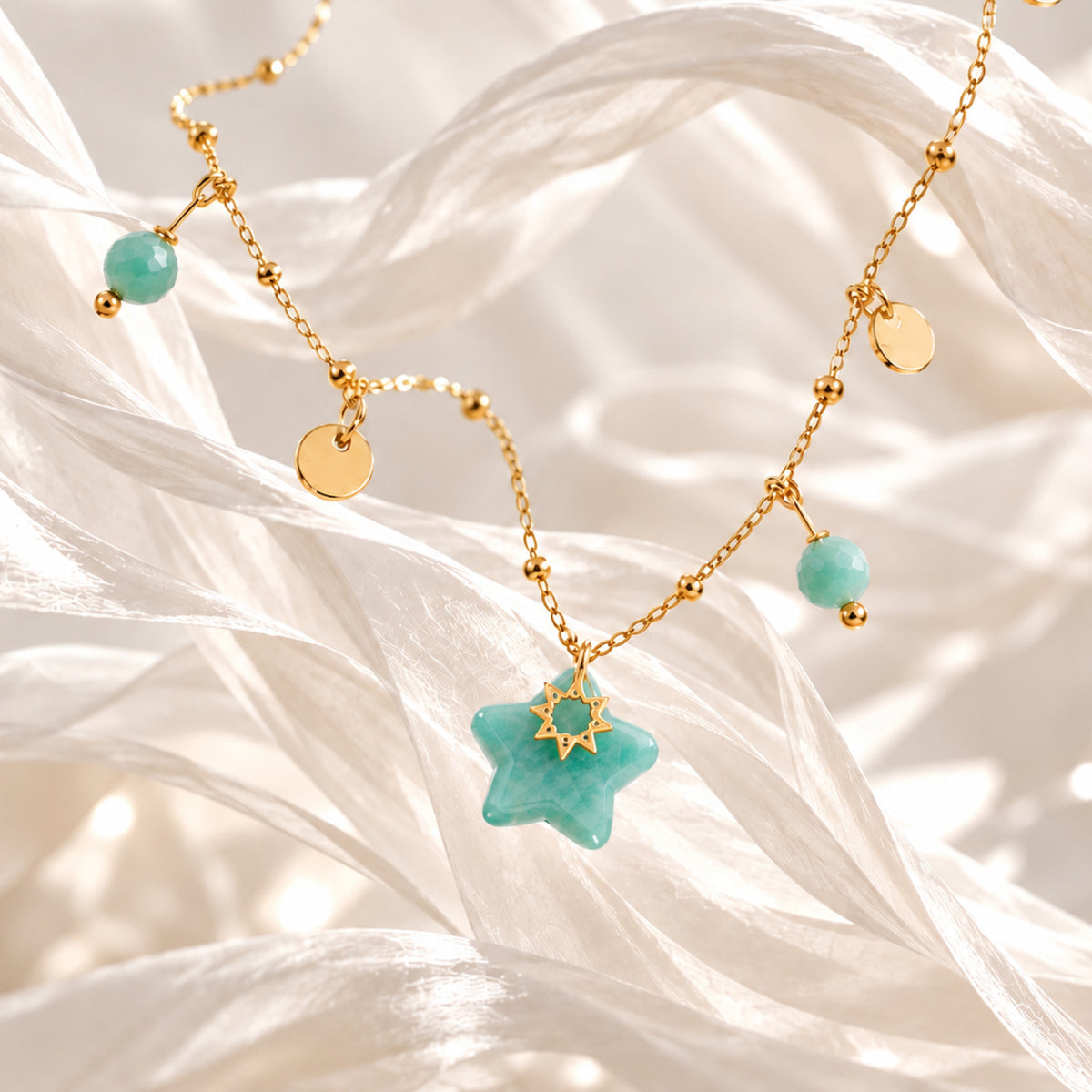 Serena  14K Real Gold Plated Green Aventurine Necklace