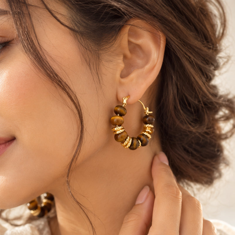 Aveline Tiger Eye Hoop Earrings