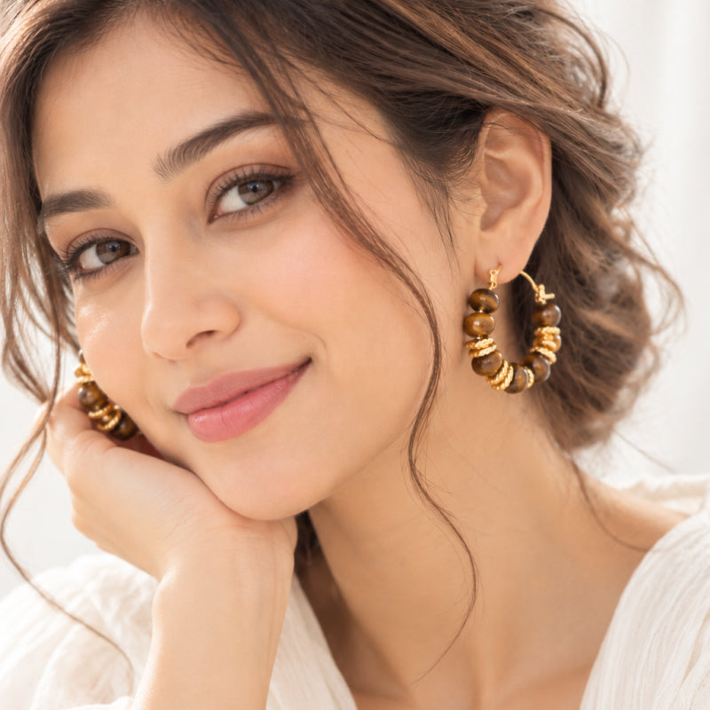 Aveline Tiger Eye Hoop Earrings