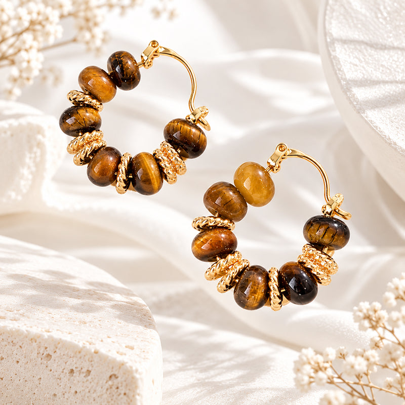 Aveline Tiger Eye Hoop Earrings