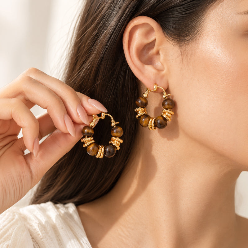 Aveline Tiger Eye Hoop Earrings