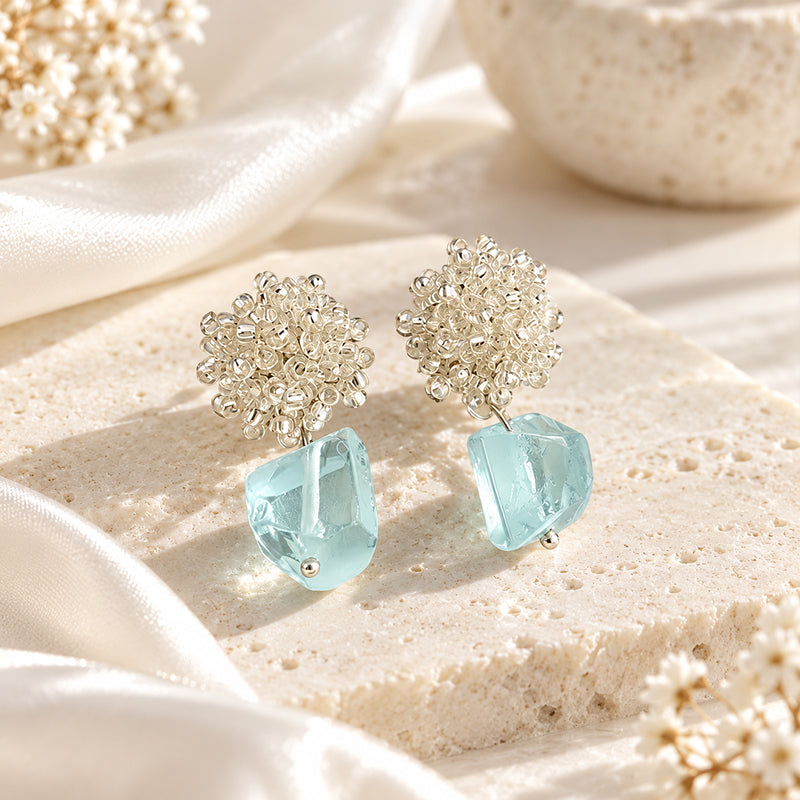 Elodie Blue Crystal Flower Earrings