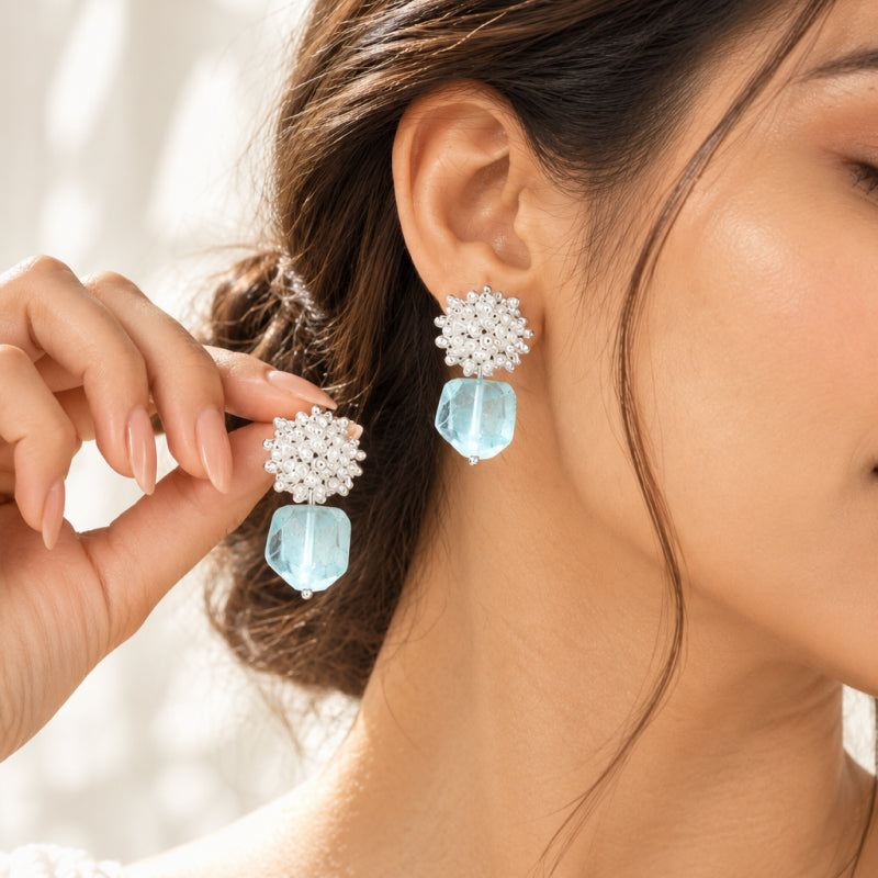 Elodie Blue Crystal Flower Earrings